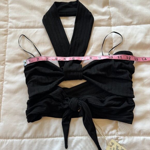 NWT Anthropologie Black Rib Knit Halter Crop Top - Picture 7 of 11